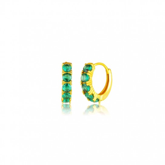 Kolczyki srebrne 925 pozłacane - okrągłe z zielonymi cyrkoniami