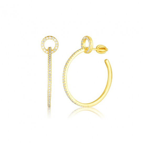 Kolczyki srebrne 925 pozłacane - otwarte koła 3 cm z cyrkoniami