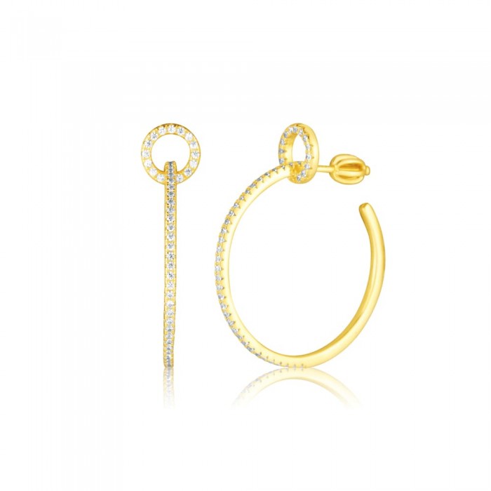 Kolczyki srebrne 925 pozłacane - otwarte koła 3 cm z cyrkoniami