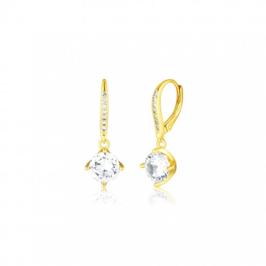 Kolczyki srebrne 925 pozłacane - ruchoma cyrkonia na angielskim zapięciu