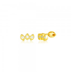 Kolczyki srebrne 925 pozłacane - trzy liście z cyrkoniami