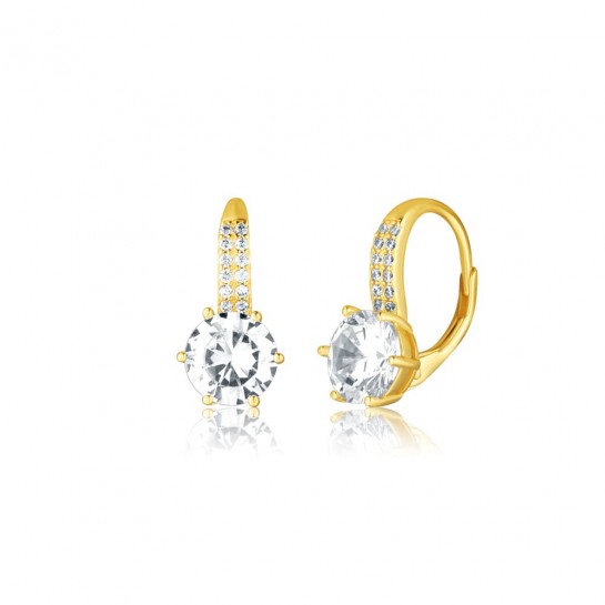 Kolczyki srebrne 925 pozłacane z podwójnym rzędem cyrkonii na angielskim zapięciu