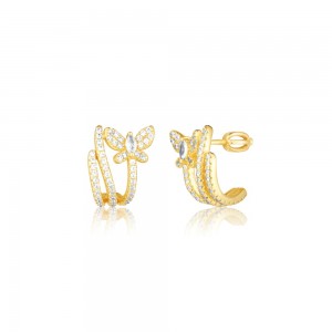 Kolczyki srebrne 925 pozłacane zakręcane sztyfty - motyl na gałązce