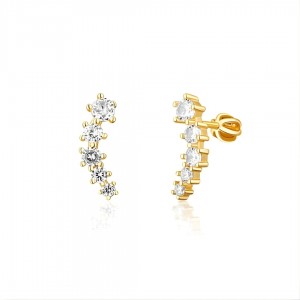 Kolczyki srebrne 925 pozłacane zakrętki - łuki z cyrkoniami