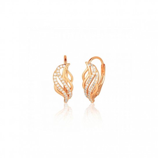Kolczyki srebrne 925 rose gold - płomyki z cyrkoniami