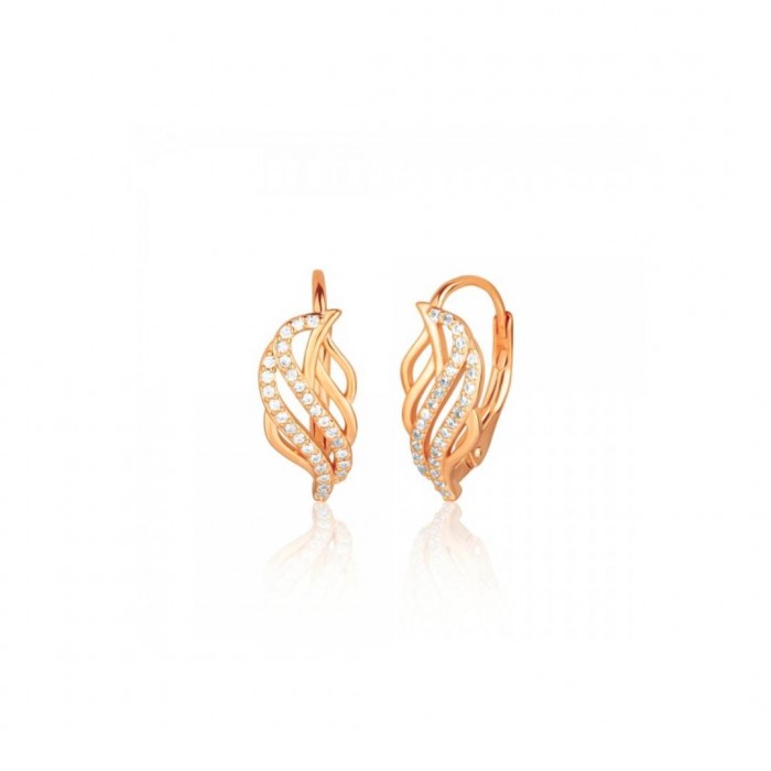 Kolczyki srebrne 925 rose gold - płomyki z cyrkoniami