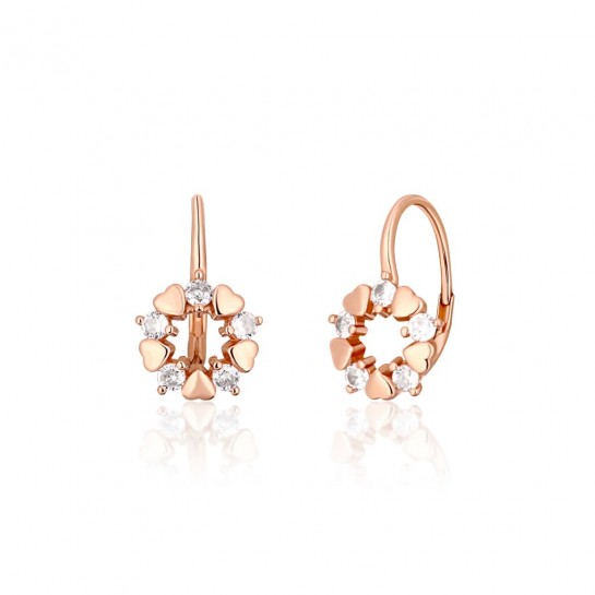Kolczyki srebrne 925 rose gold w kształcie kwiatów z serduszkami