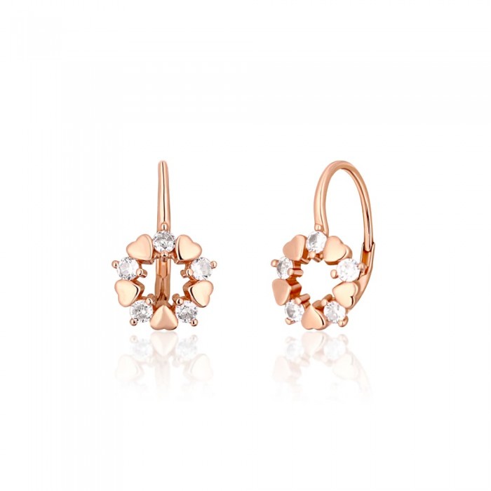 Kolczyki srebrne 925 rose gold w kształcie kwiatów z serduszkami