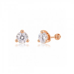 Kolczyki srebrne 925 rose gold - zakręcane sztyfty z cyrkoniami 6 mm