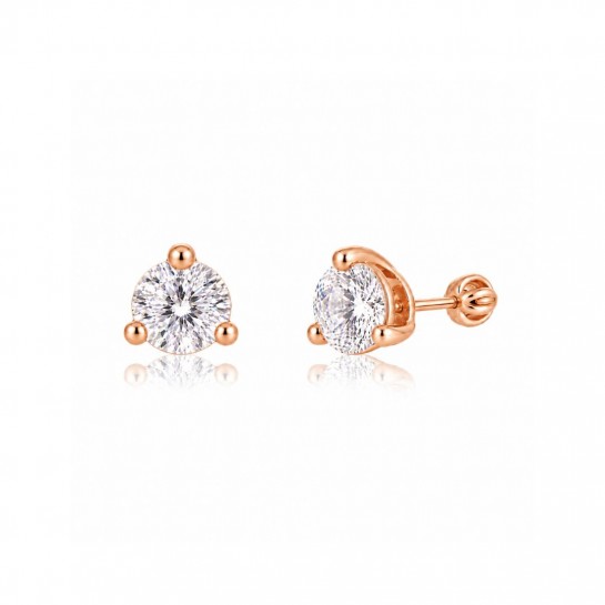 Kolczyki srebrne 925 rose gold - zakręcane sztyfty z cyrkoniami 6 mm