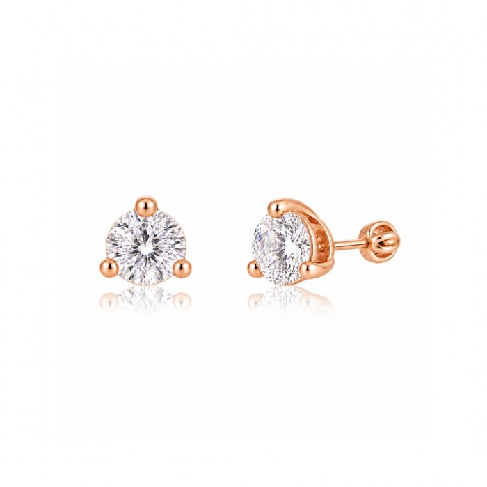 Kolczyki srebrne 925 rose gold - zakręcane sztyfty z cyrkoniami 6 mm