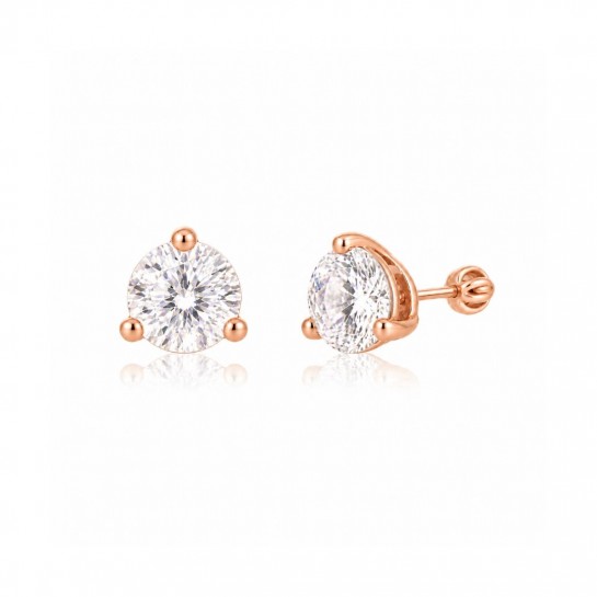 Kolczyki srebrne 925 rose gold - zakręcane sztyfty z cyrkoniami 7 mm