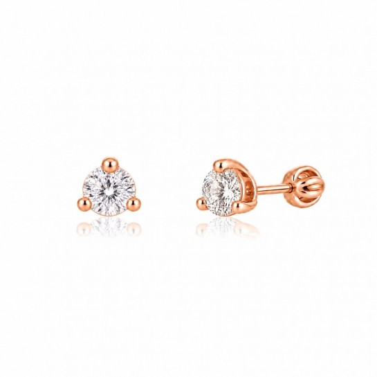 Kolczyki srebrne 925 rose gold - zakręcane sztyfty z cyrkoniami 5 mm