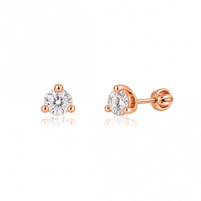 Kolczyki srebrne 925 rose gold - zakręcane sztyfty z cyrkoniami 5 mm