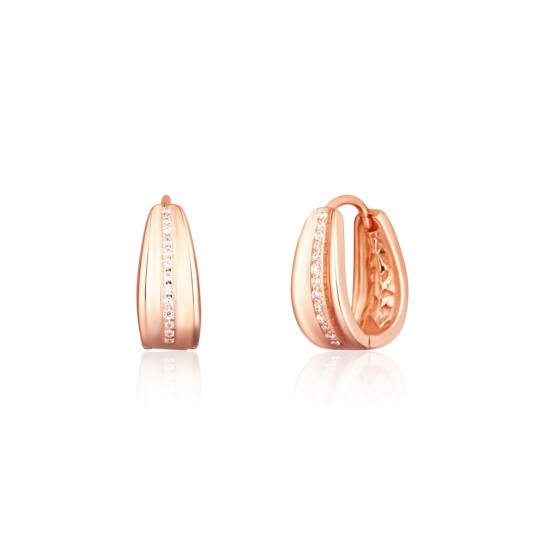 Kolczyki srebrne 925 rose gold - zatrzaskowe z linią cyrkonii