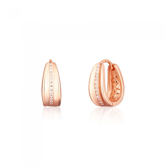 Kolczyki srebrne 925 rose gold - zatrzaskowe z linią cyrkonii