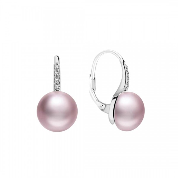 Kolczyki srebrne 925 - różowe perły z cyrkoniami