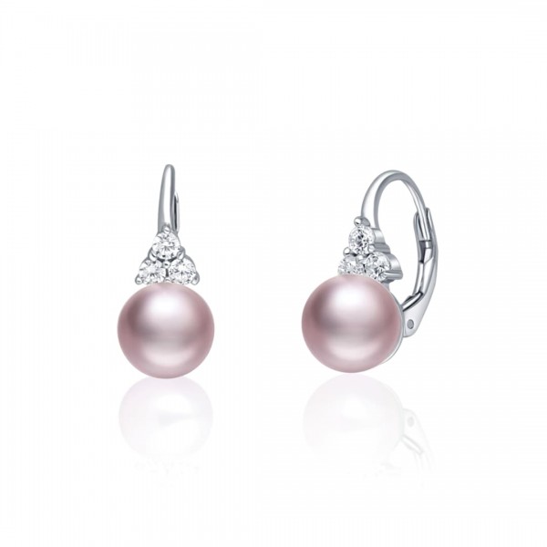 Kolczyki srebrne 925 różowe perły z trzema cyrkoniami