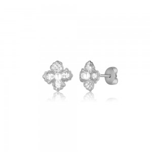 Kolczyki srebrne 925 sztyfty - kwiaty z perłami i cyrkoniami