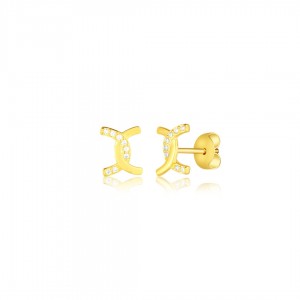 Kolczyki srebrne 925 sztyfty - pozłacane splecione łuki