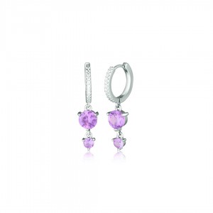 Kolczyki srebrne 925 z ruchomymi fioletowymi cyrkoniami