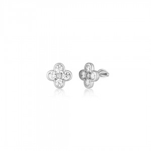 Kolczyki srebrne 925 zakręcane - koniczyny z cyrkoniami