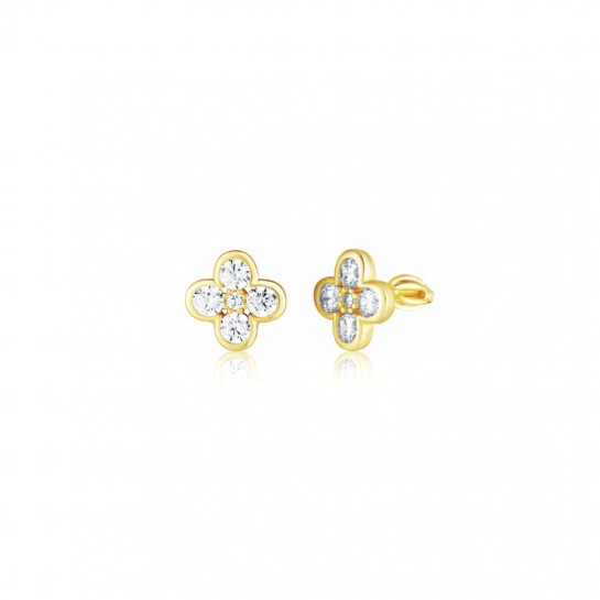 Kolczyki srebrne 925 zakręcane - pozłacane koniczyny z cyrkoniami