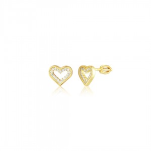 Kolczyki srebrne 925 złocone zakręcane - serca zdobione cyrkoniami