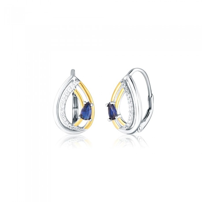 Kolczyki srebrne - dwukolorowe łezki z granatowymi cyrkoniami