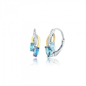 Kolczyki srebrne - dwukolorowe z błękitnymi cyrkoniami