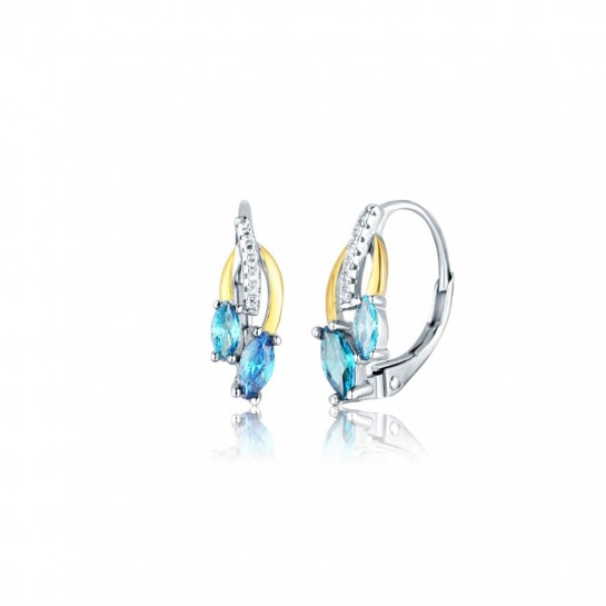 Kolczyki srebrne - dwukolorowe z błękitnymi cyrkoniami