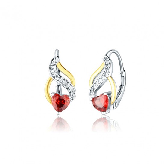 Kolczyki srebrne dwukolorowe z czerwonymi sercami