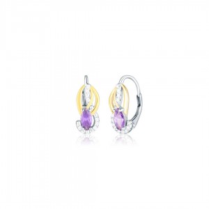 Kolczyki srebrne dwukolorowe z fioletowymi cyrkoniami