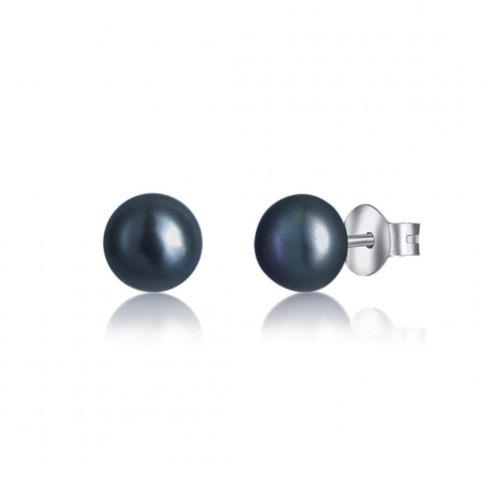 Kolczyki srebrne na sztyft - czarne perły 6 mm