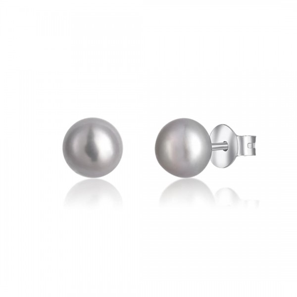 Kolczyki srebrne na sztyft - szare perły 6 mm