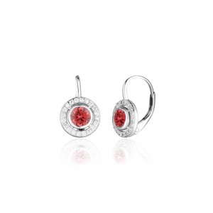 Kolczyki srebrne okrągłe z cyrkonią w kolorze fuksji