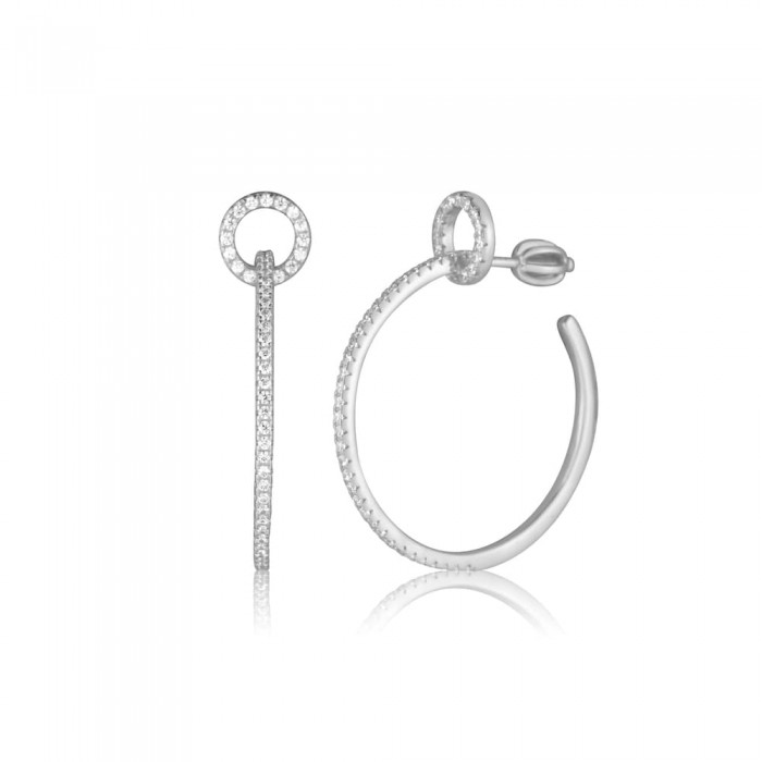 Kolczyki srebrne - otwarte koła 3 cm z cyrkoniami Kolczyki srebrne - otwarte koła 3 cm z cyrkoniami
