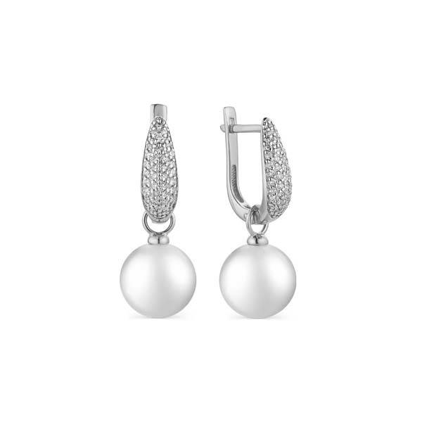 Kolczyki srebrne - perły z cyrkoniami
