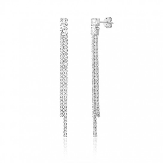 Kolczyki srebrne - podwójne linki z cyrkoniami