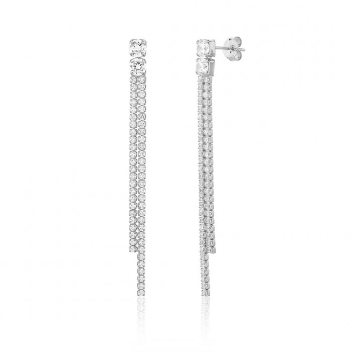 Kolczyki srebrne - podwójne linki z cyrkoniami