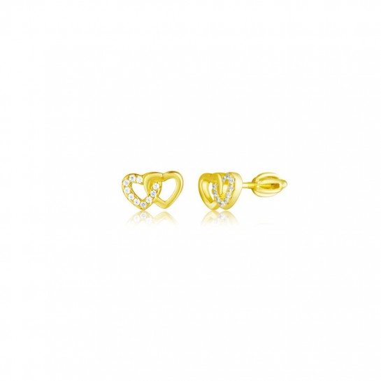 Kolczyki srebrne pozłacane 925 zakręcane - dwa serduszka