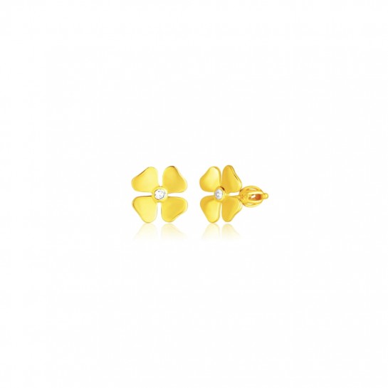 Kolczyki srebrne pozłacane - czterolistne koniczynki z centralnymi cyrkoniami