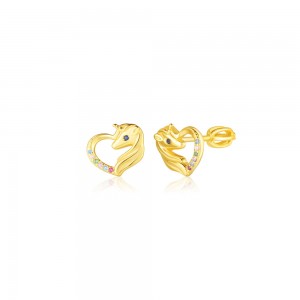 Kolczyki srebrne - pozłacane jednorożce z kolorowymi cyrkoniami