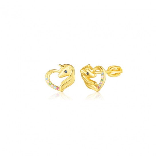 Kolczyki srebrne - pozłacane jednorożce z kolorowymi cyrkoniami