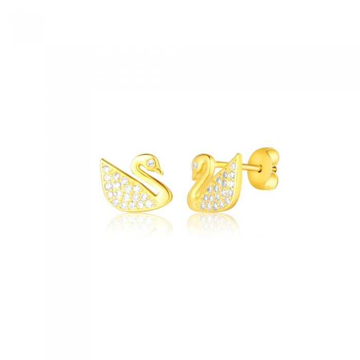 Kolczyki srebrne - pozłacane łabędzie z cyrkoniami