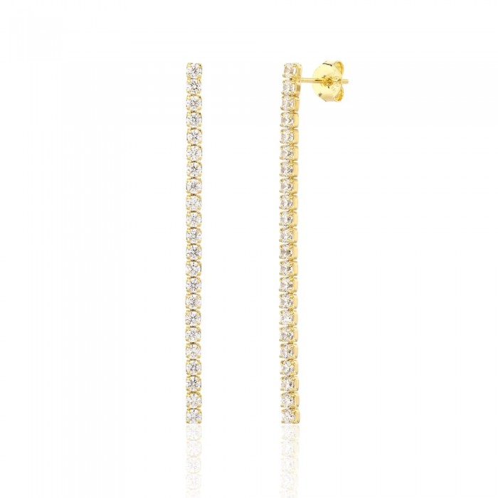 Kolczyki srebrne - pozłacane linki z cyrkoniami 4 cm