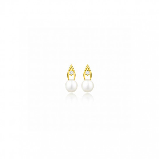 Kolczyki srebrne pozłacane małe na sztyft z naturalną perłą i cyrkonią