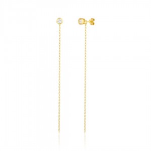 Kolczyki srebrne pozłacane na sztyft - cyrkonie z wiszącymi łańcuszkami