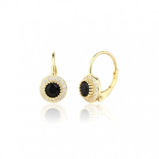 Kolczyki srebrne 925 pozłacane okrągłe z czarnymi cyrkoniami