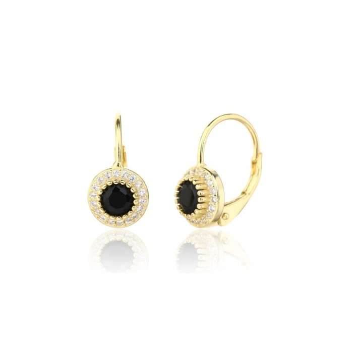 Kolczyki srebrne 925 pozłacane okrągłe z czarnymi cyrkoniami
